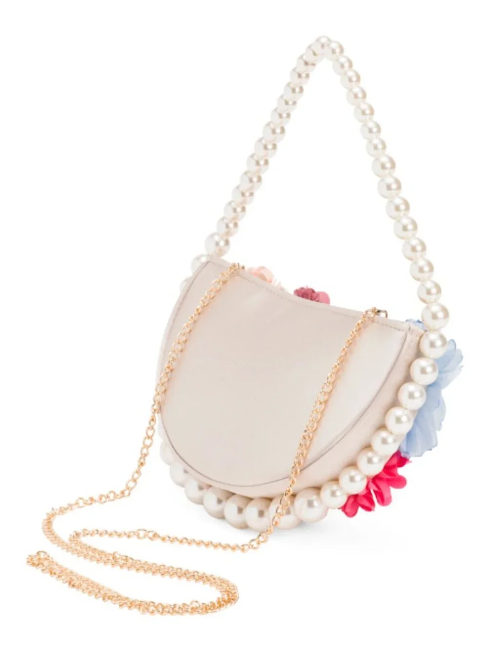 HAUTE HIPPIE STYLE Faux Pearl Handle Floral Applique Clutch